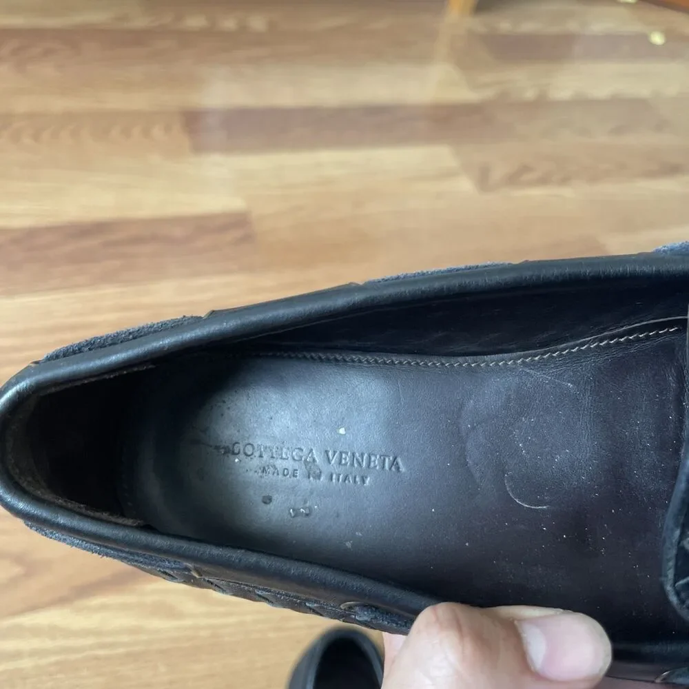 VTG Genuine BOTTEGA VENETA Intrecciato Black Woven Leather Loafers, Size 41.5